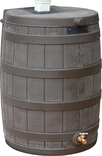 Rain Wizard Water Collection Barrel, 50 Gallon, Oak | Faux Wood Design - Plastic Outdoor Home Rain Barrel, Rainwater