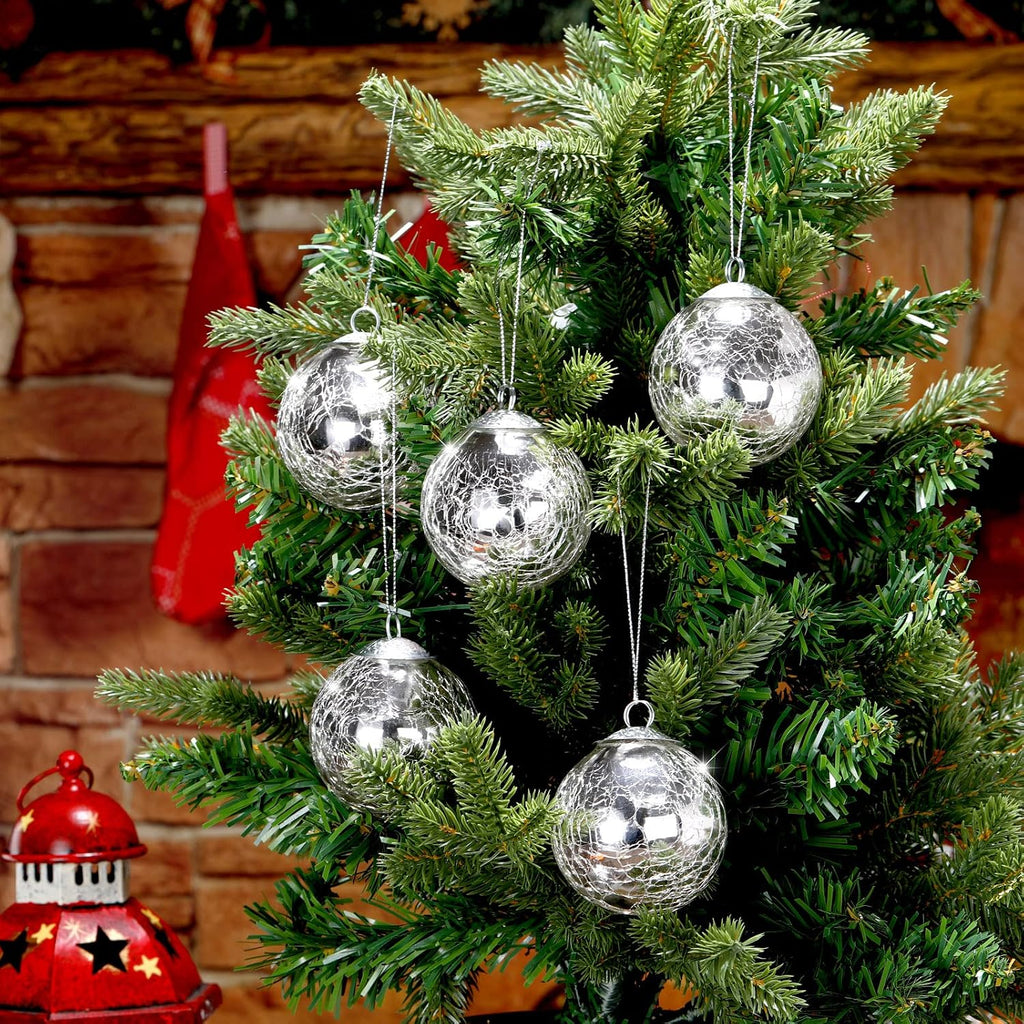 12 Pcs Christmas Glass Ball Ornament 2.4'' Crackle Mercury Vintage
