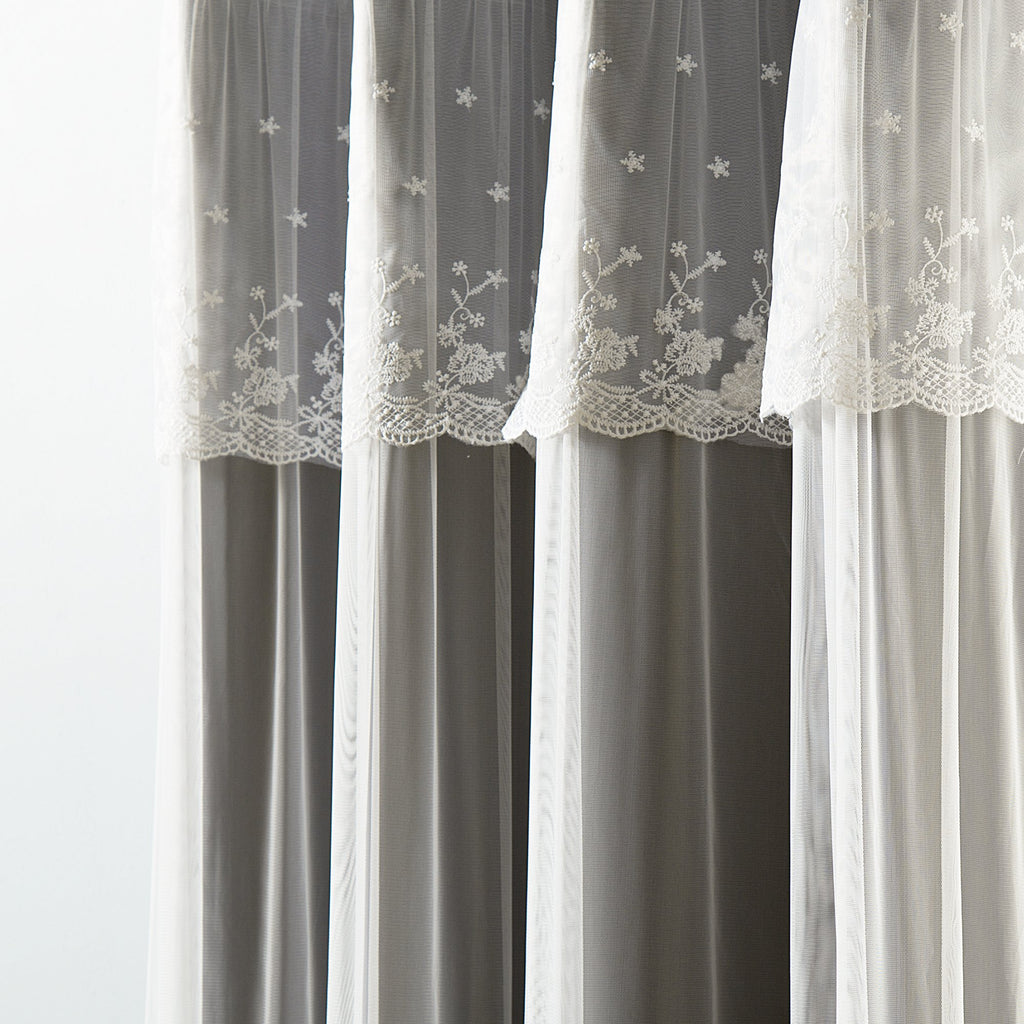 Fashion Mix & Match Tulle Sheer with Attached Valance & Solid Blackout Curtain Set - Stainless Steel Nickel Grommet