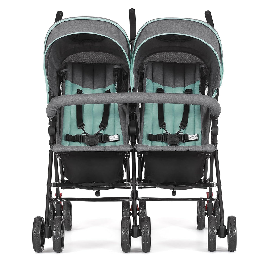 On Me Volgo Side-by-Side Twin Umbrella Toddler Stroller, Blue/D Grey