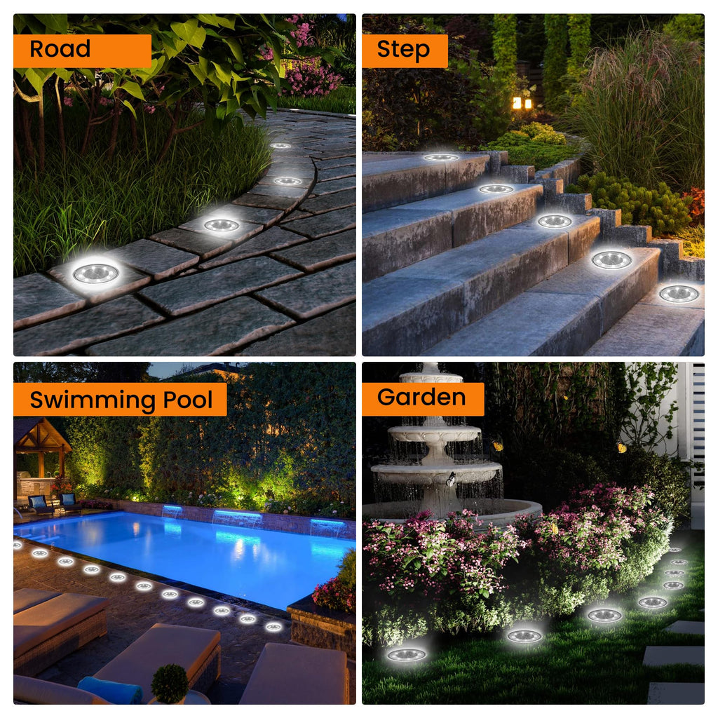 Solar Ground Lights 12 Pack, IP68 Waterproof Solar In-Ground Light for Outdoor, Flat Landscape Lighting, Garden Disc