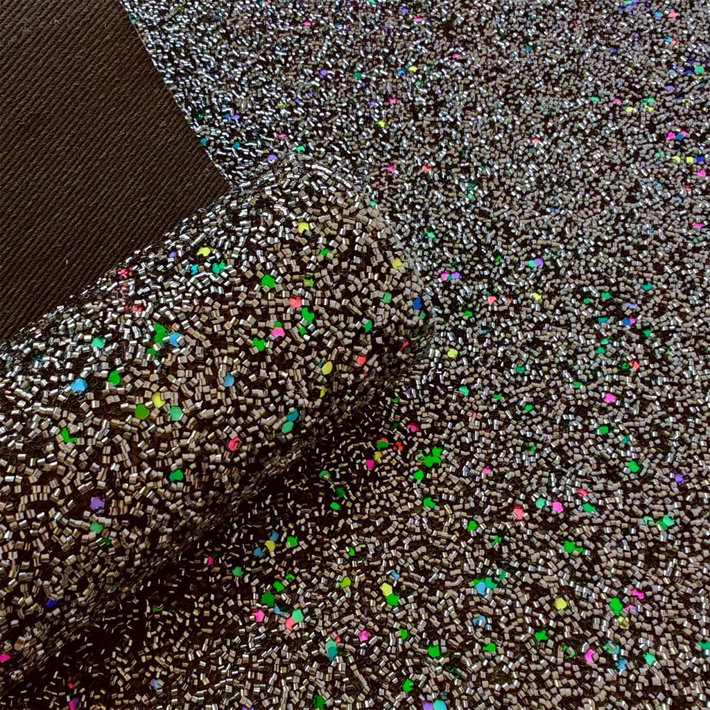 Gray Tinsel Fabric Chunky Glitter Faux Leather Roll, 52" x 12" inches, Halloween Mardi Gras Leatherette for Holiday