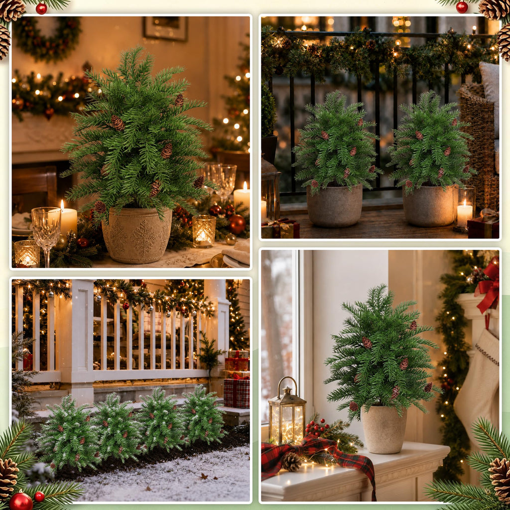 2 Pack Artificial Cedar Topiary Trees with Spike for Outdoor
