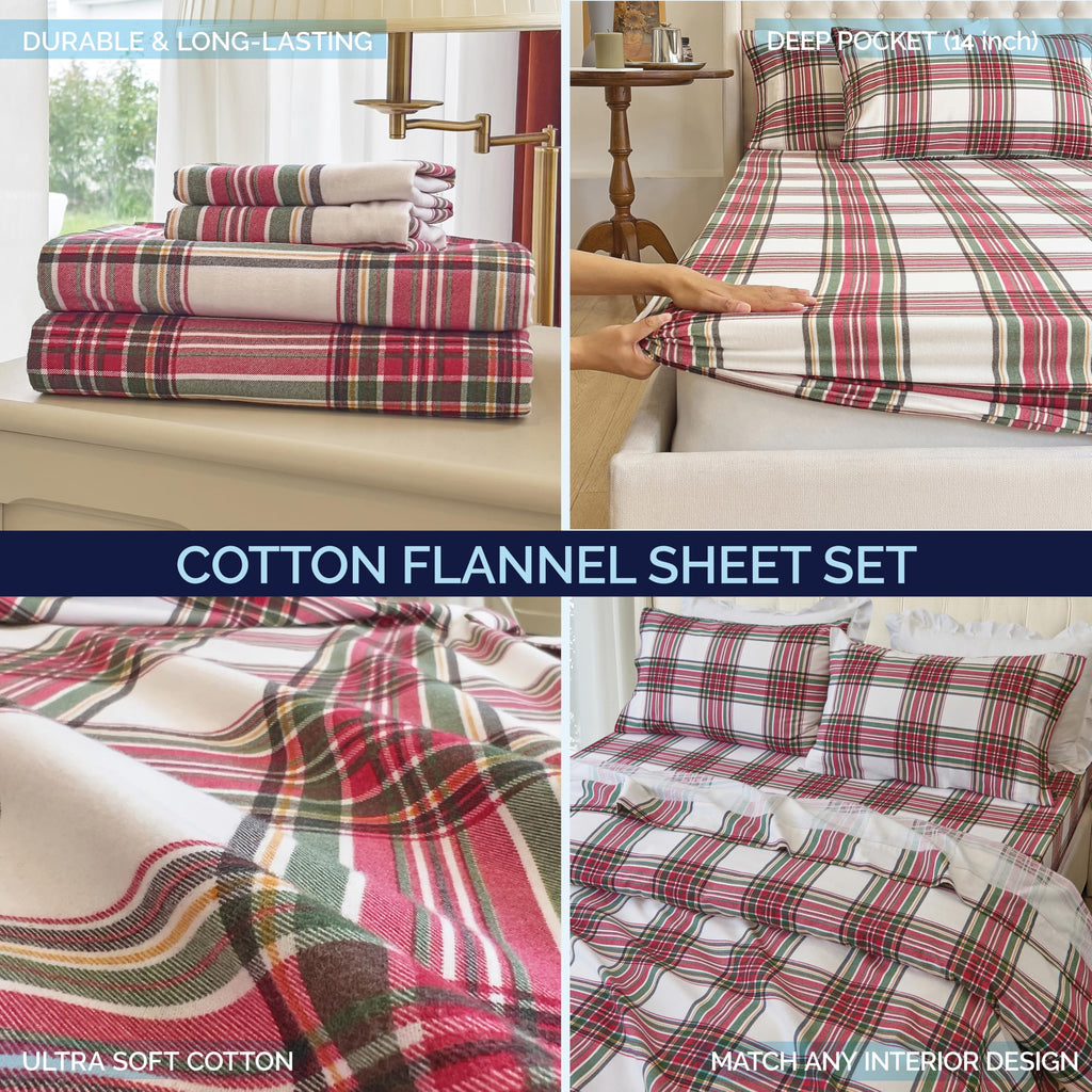 Soft 4-Piece 100% Turkish Cotton Flannel Sheet Set - Premium Quality, Deep Pocket Fitted Sheet, Ultra Soft, Cozy Warm