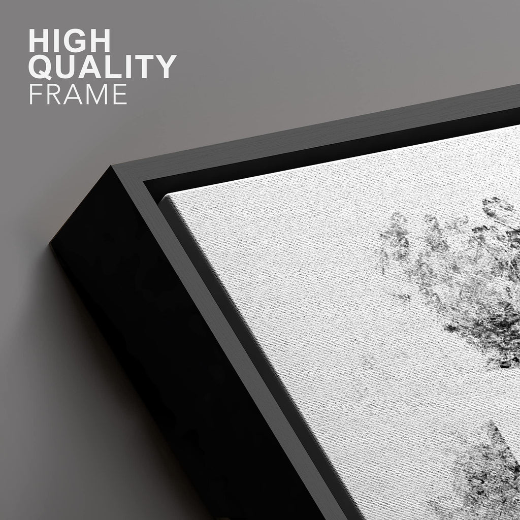 Framed Canvas Print Wall Art Black & Gray Paint Stroke Figure Abstract Shapes Drawings Modern Art Industrial Black