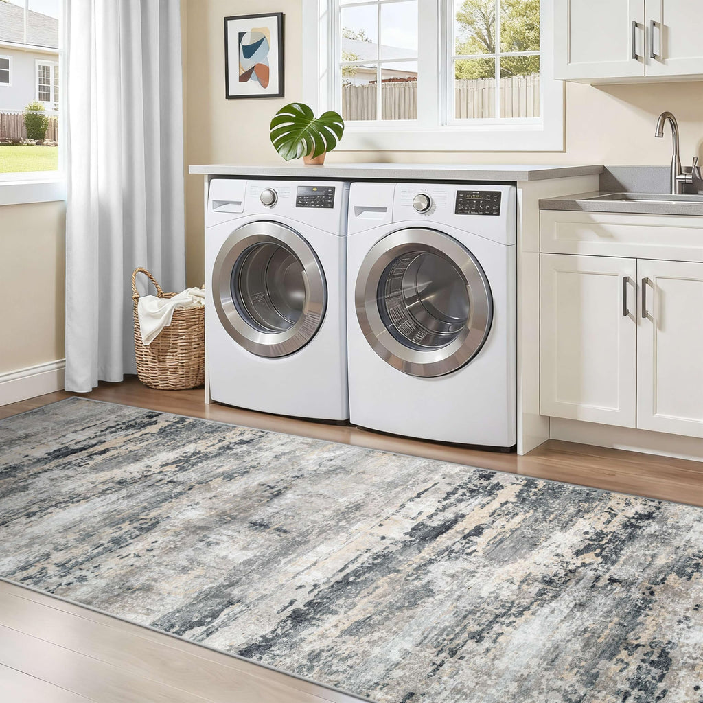 Area Rugs Runner Rug: Washable Hallway Rug Modern Abstract Neutral Soft Non-Slip Low-Pile Indoor Carpet Bedside