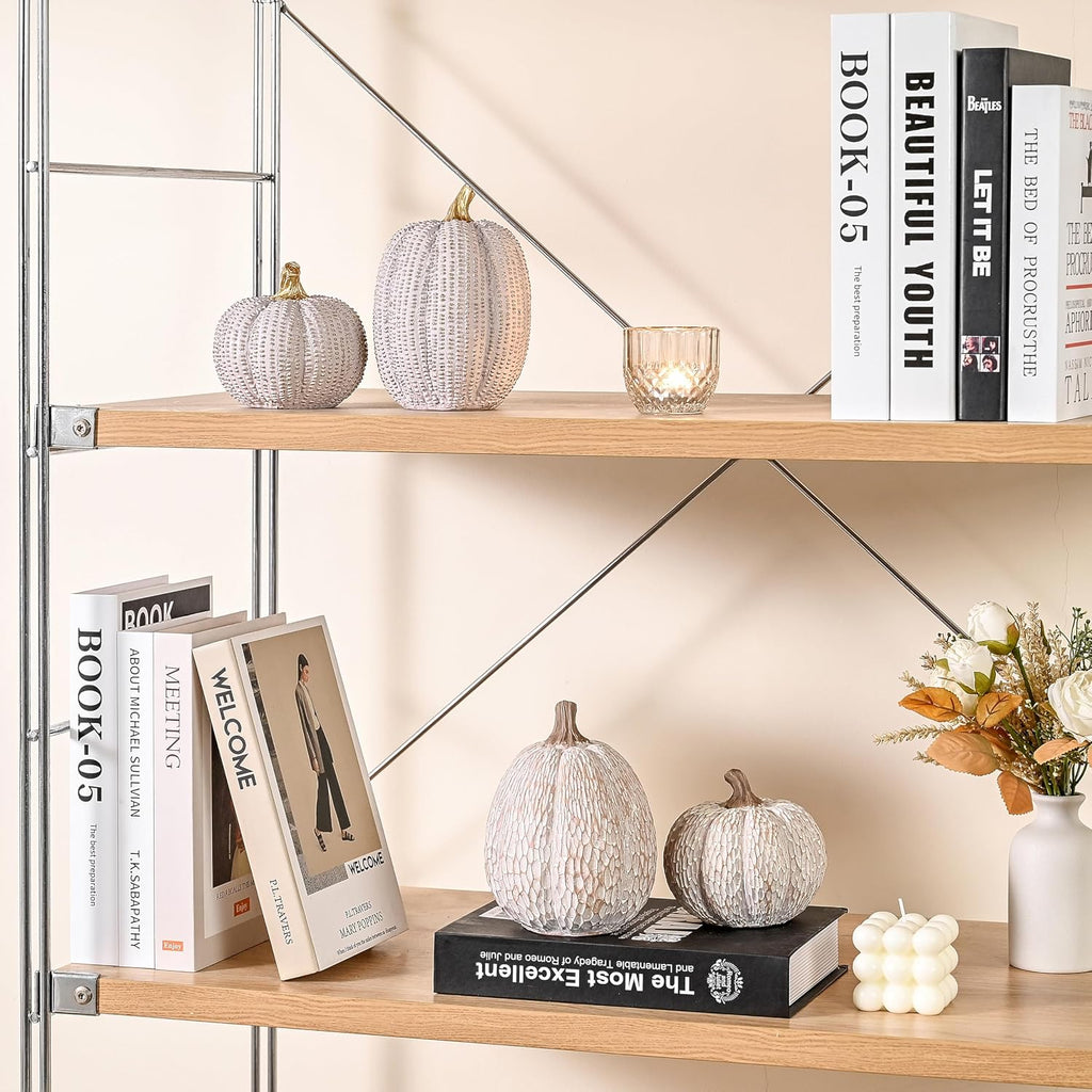 Artificial Pumpkin Decor, Brown and White Decorative Pumpkins - Set of 2