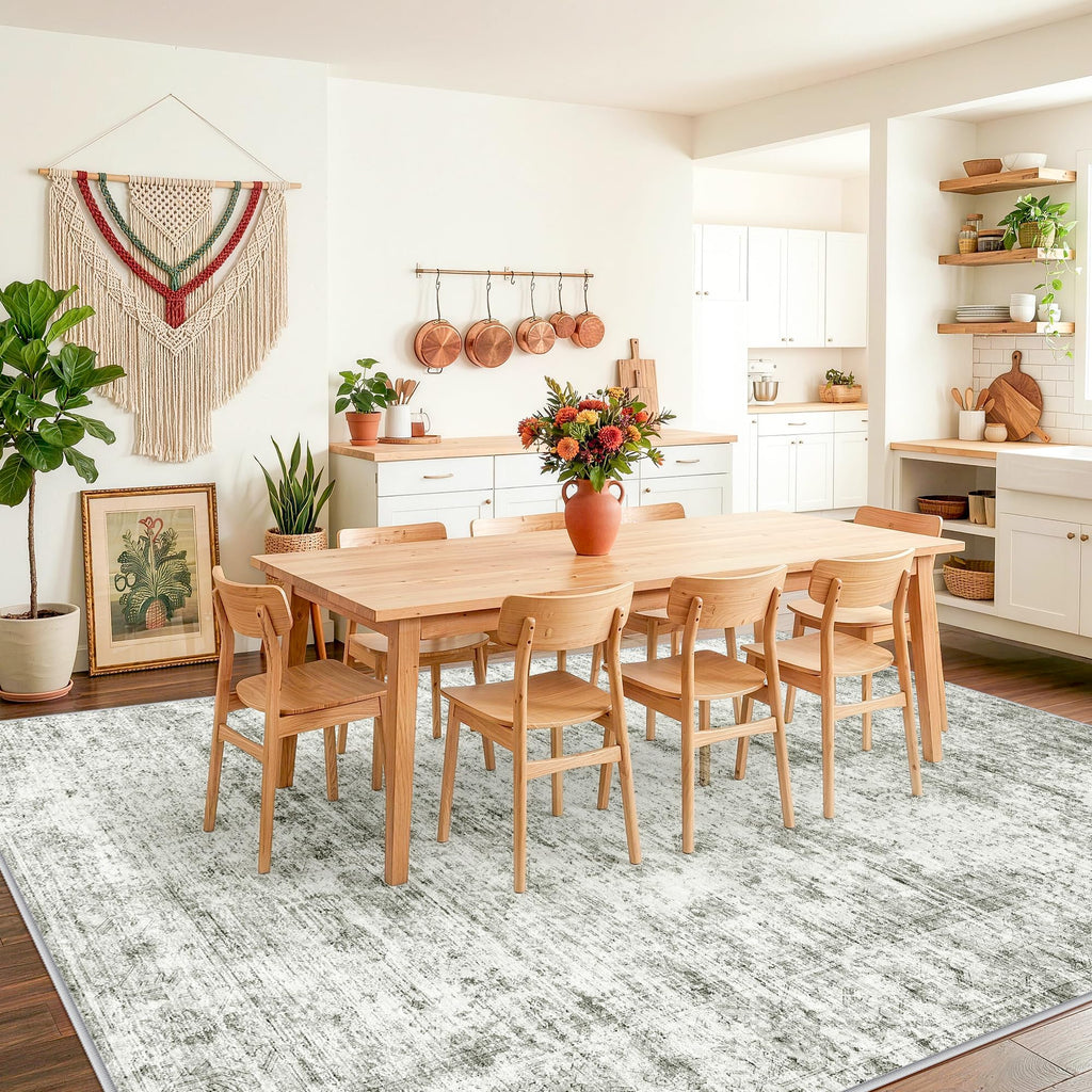 Washable Distressed Area Rug, Neutral Living Room Carpet