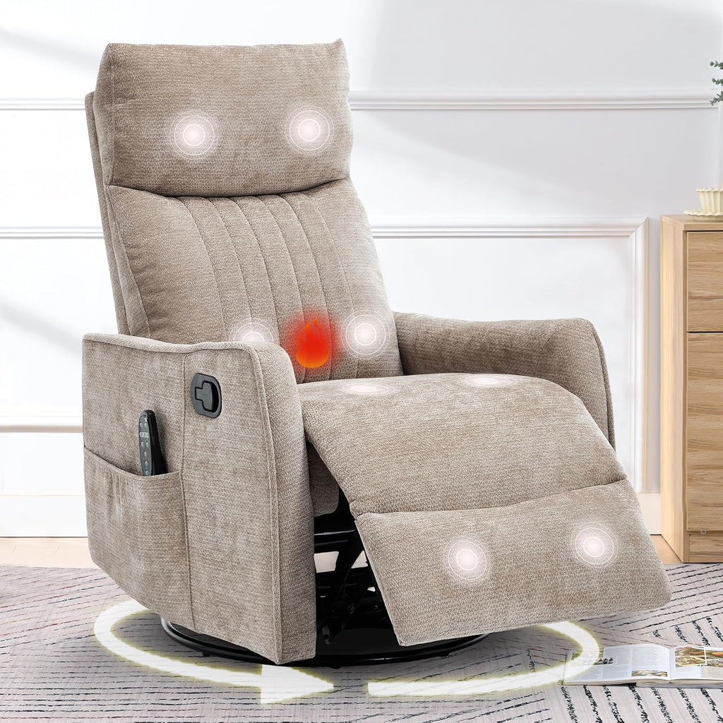 Swivel Rocker Recliner, Glider Rocker Recliner Chair , Manual Reclining Chair with Heated Massage, Small Spaces