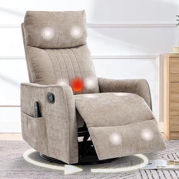 Swivel Rocker Recliner, Glider Rocker Recliner Chair , Manual Reclining Chair with Heated Massage, Small Spaces
