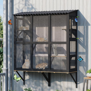 Outdoor Cat Window Perch, Catio Cat Enclosure with All-Weather Roof