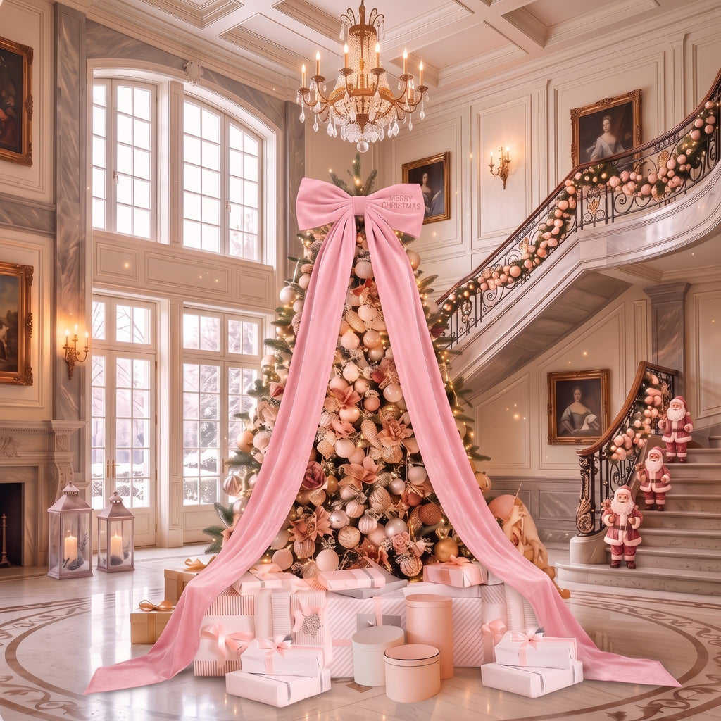 118 Inch Pink Extra Large Velvet Bow Christmas Tree Topper