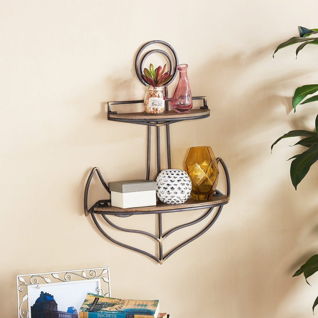 Decorative Sturdy Nautical Anchor Wall Shelf for Coastal or Seaside Home - Perfect for Spices, Pictures and