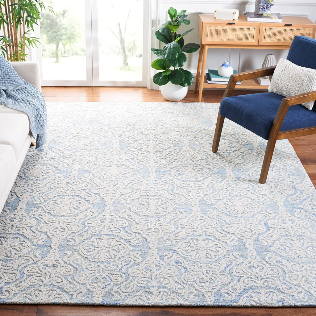 Blossom Area Rug - 10' x 14', Blue & Ivory, Handmade Wool