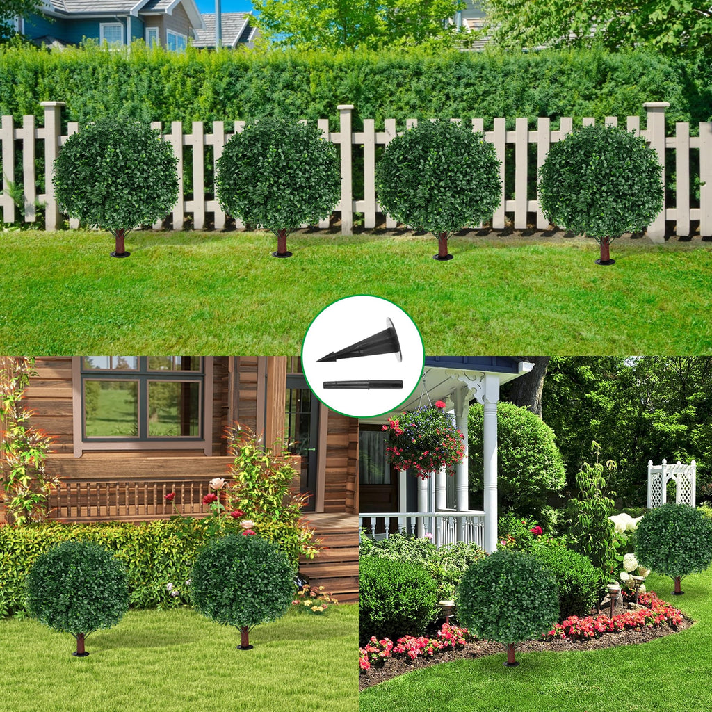 Set of 4 Artificial Boxwood Topiary Ball Tree with Ground Spike