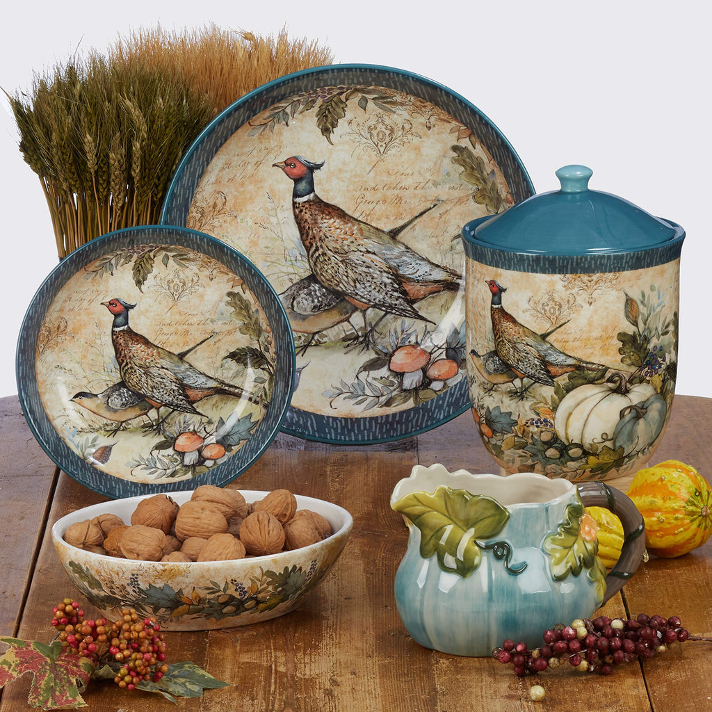 Harvest Gatherings 16-Piece Ceramic Dinnerware Set, Service for 4 - Multicolor Fall Plates, Bowls & Mugs with Pumpkin