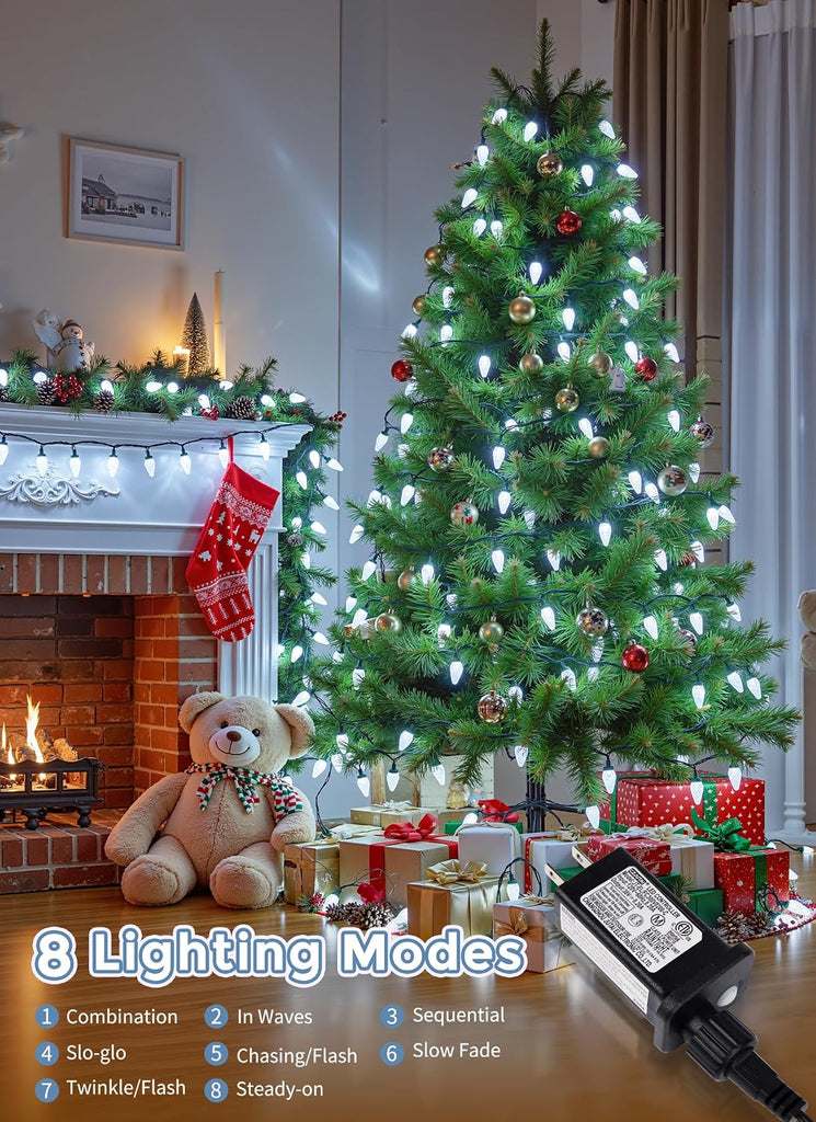 C9 Christmas Lights Outdoor, 114FT 150 LED C9 String Lights, Pure White