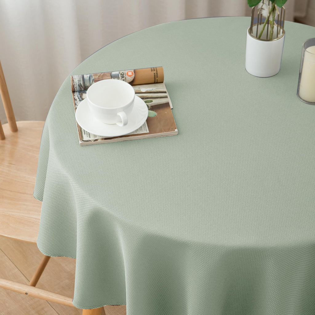 Textured Round Tablecloth-Fabric Water Resistant Table Cloth-Sage Green 90"