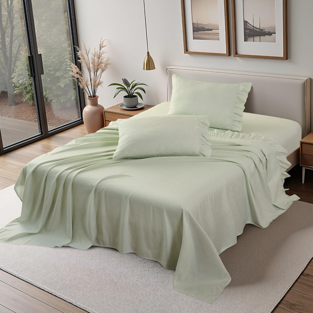 Classic Pinstripe Ruffle Sheet Set (Green)