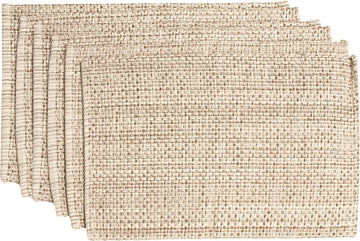 100% Cotton Placemats Rectangle Two Tone Woven Fabric 13" x 19" Soft Durable Table Mat Set, Eggshell - Set of 6