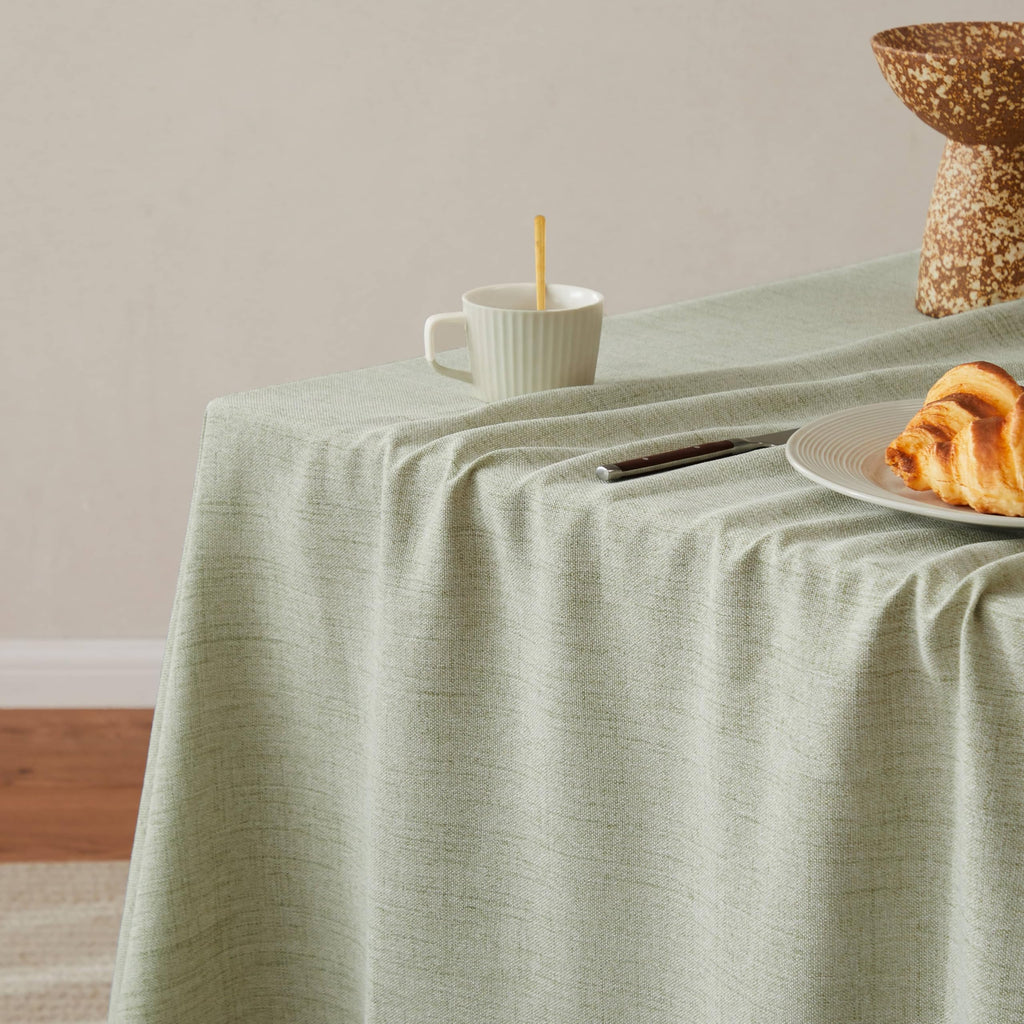Tassel Linen Rectangular Table Cloth, Sage Green 60x84 Inch