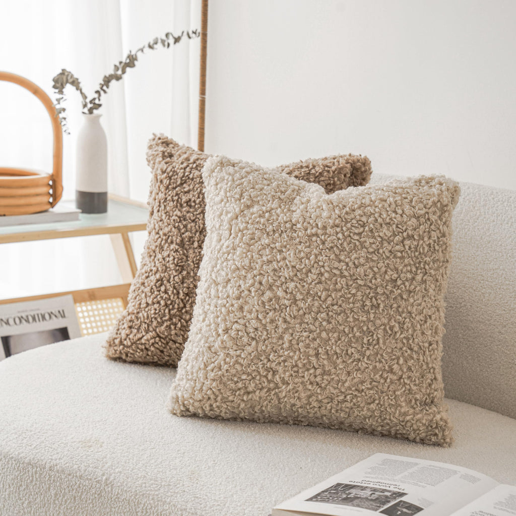 Decorative Fuzzy Faux Fur Throw Pillow Covers 18x18 Inch Oatmeal