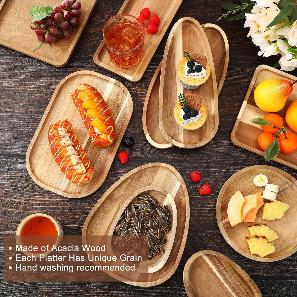Set of 10 Acacia Wood Serving Platter and Trays Multi Shape Wood Plates Serving Tray Acacia Wooden Charcuterie Board
