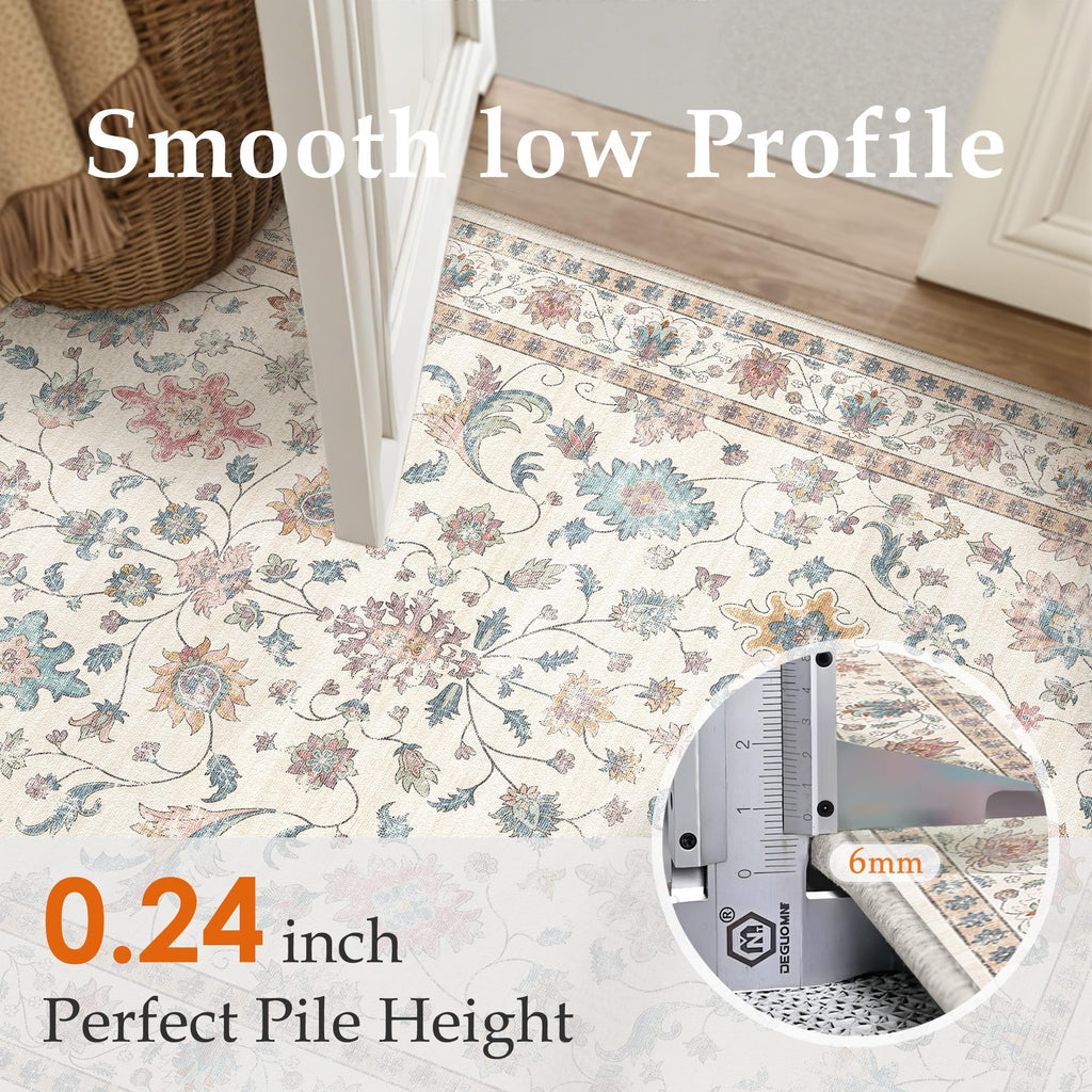 2x8 Colorful Retro Floral Washable Runner Rug