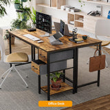 Computer Desk with 2 Drawers, 40 Inch Small Home Office Desk with Storage Study Writing Table, Light Brown