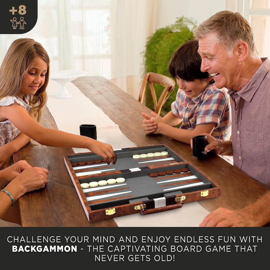 Large Backgammon Sets for Adults - Classic Board Games for 2 Players Adults and Kids - Premium Backgammon Set 15 inch