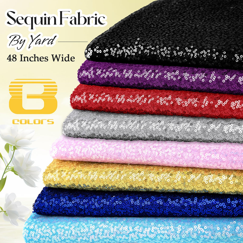 5 Yard Sequin Fabric by The Yard, Gold, 48 Inch Width