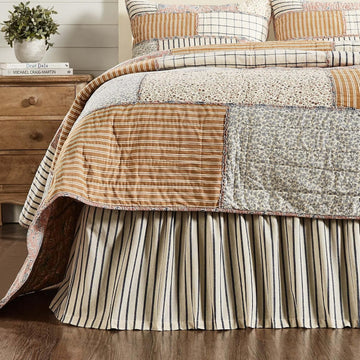 Vintage Country Farmhouse Kaila Gathered Blue Stripe King Bed Skirt 78x80x16