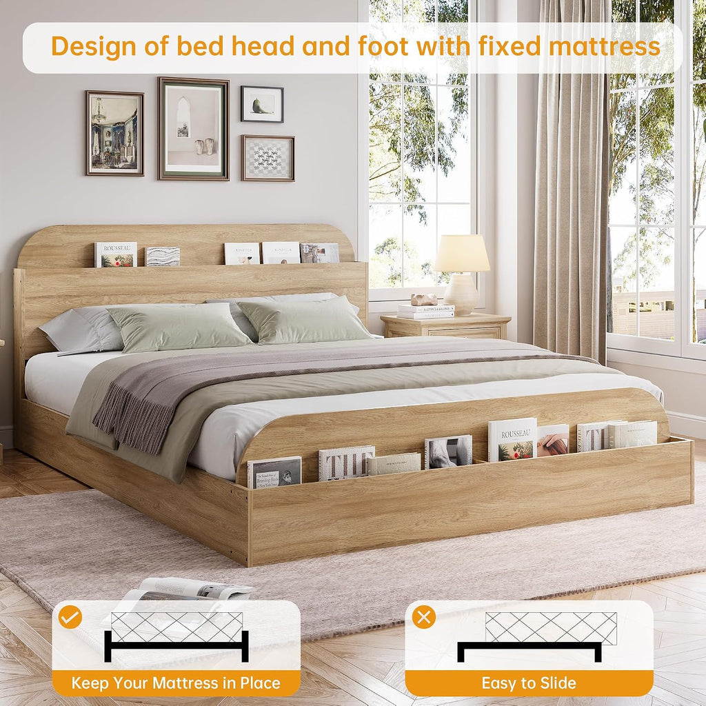 Bed Frame, Floor Low Platform Bed, Natural