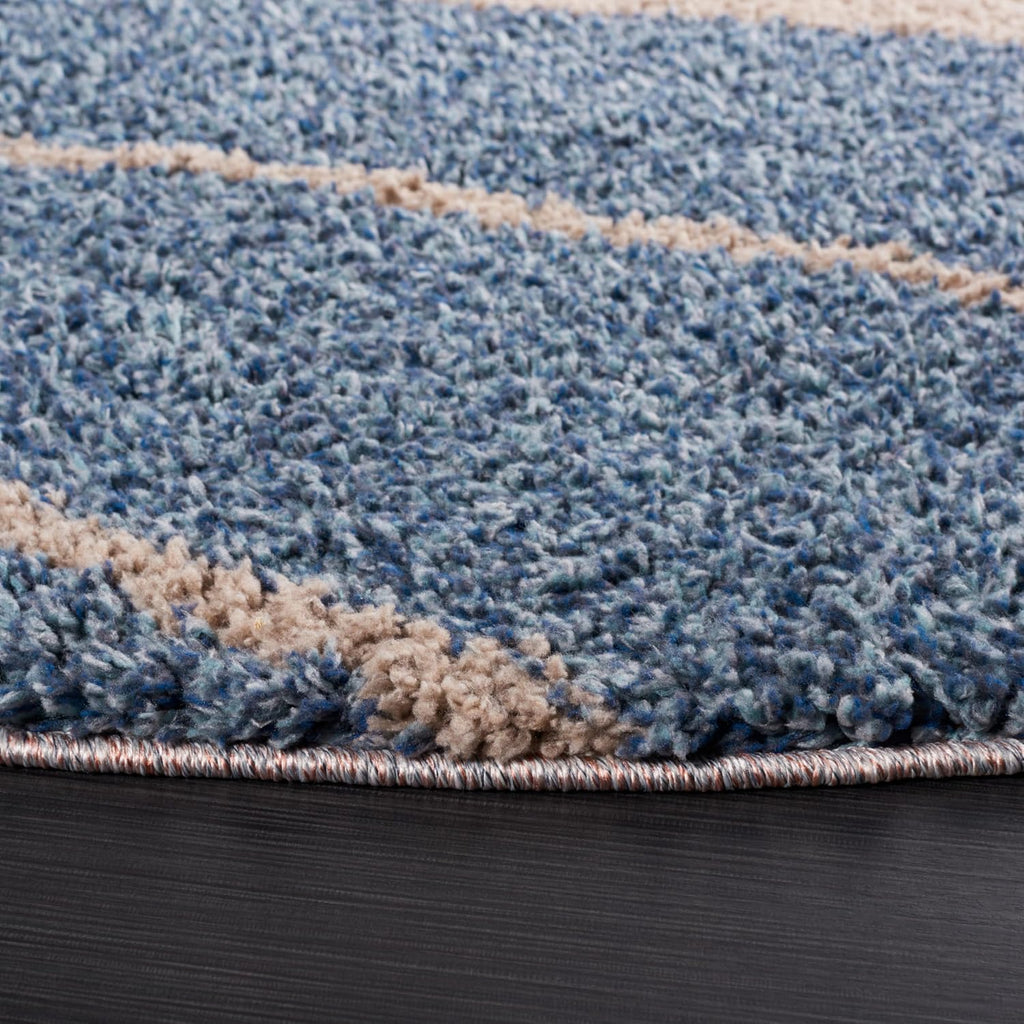 Calico Shag Collection Area Rug - 6'7" Square, Taupe & Blue, Modern Design, Non-Shedding & Easy Care, 1.6-inch Thick