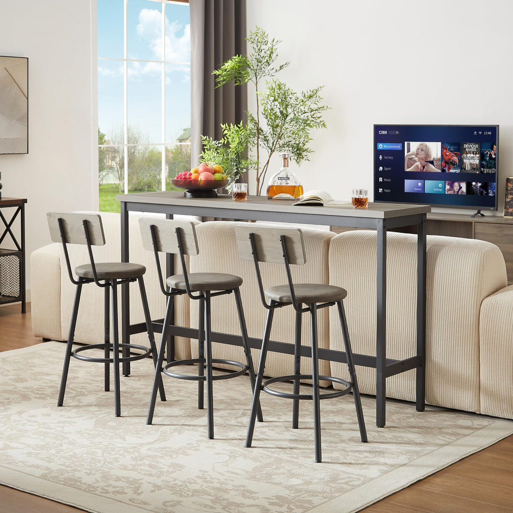 63" L Bar Table and Chairs Set for 3, 4 Piece Long Rectangle Pub Bistro Dining Table Set with 3 PU Upholstered Bar