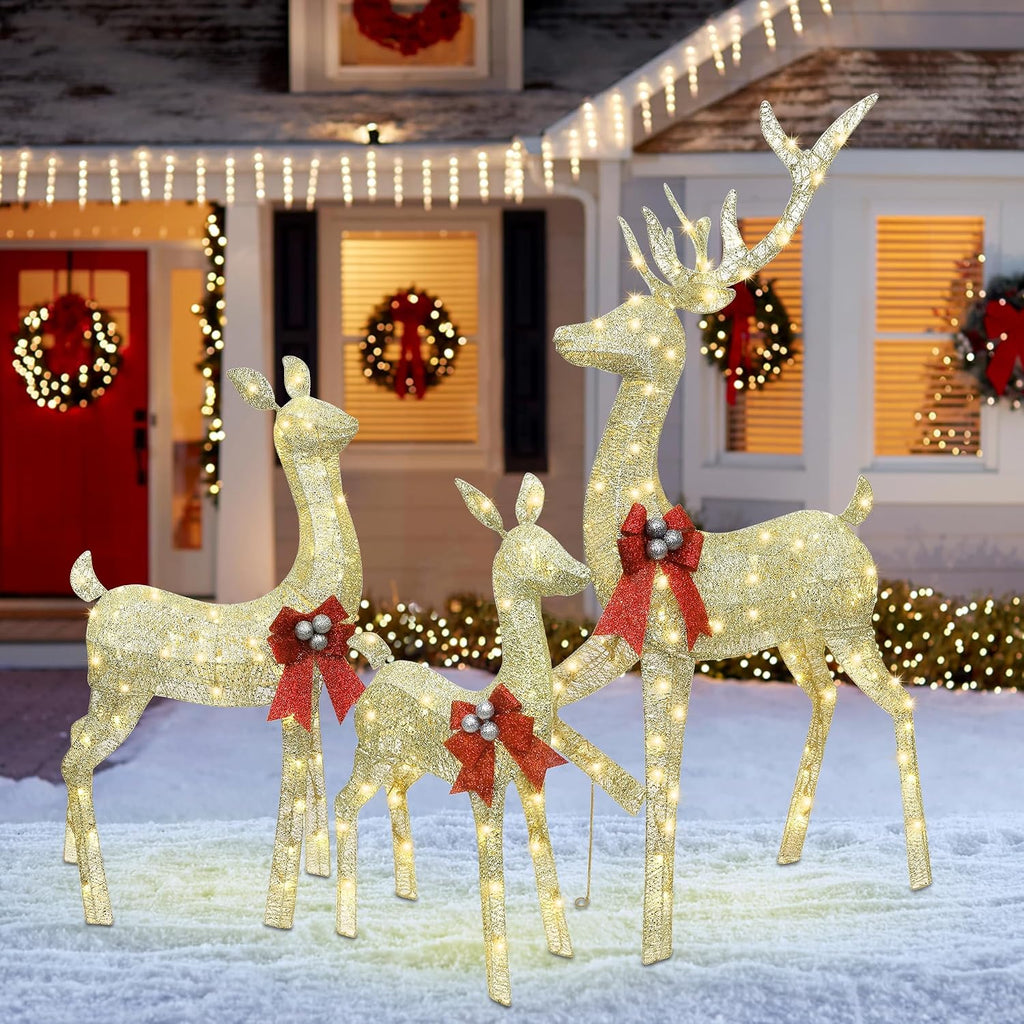 Outdoor Reindeer Christmas Decorations Yard Lighted Deer Set of 3