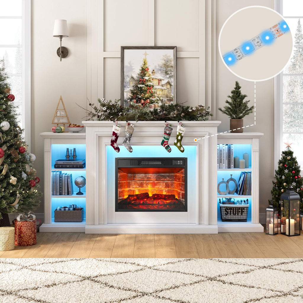 72" LED Electric Fireplace TV Stand with Mantel