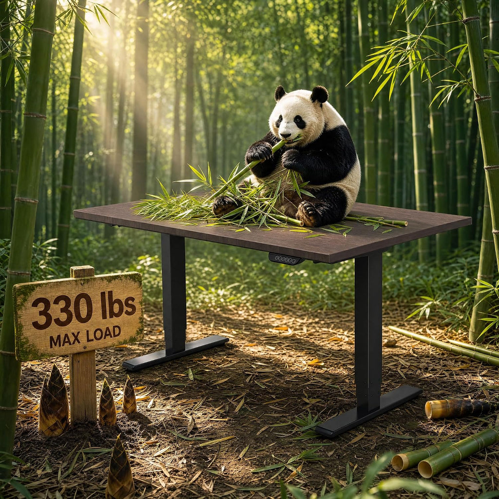 E6 MAX Bamboo 55x28 Inch Dual Motor 3-Stage Heavy Duty Standing Desk, 330lbs Weight Capacity, Height Adjustable Desk