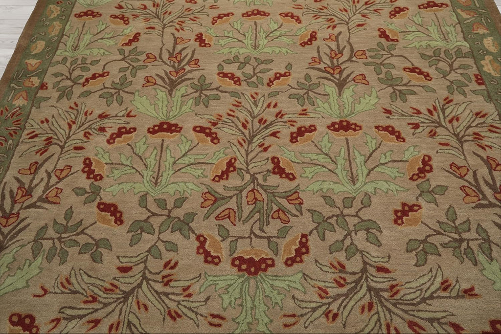 9x12 Hand-Tufted Oriental Area Rug 100% Wool Botanical Floral Transitional Beige, Sage Color