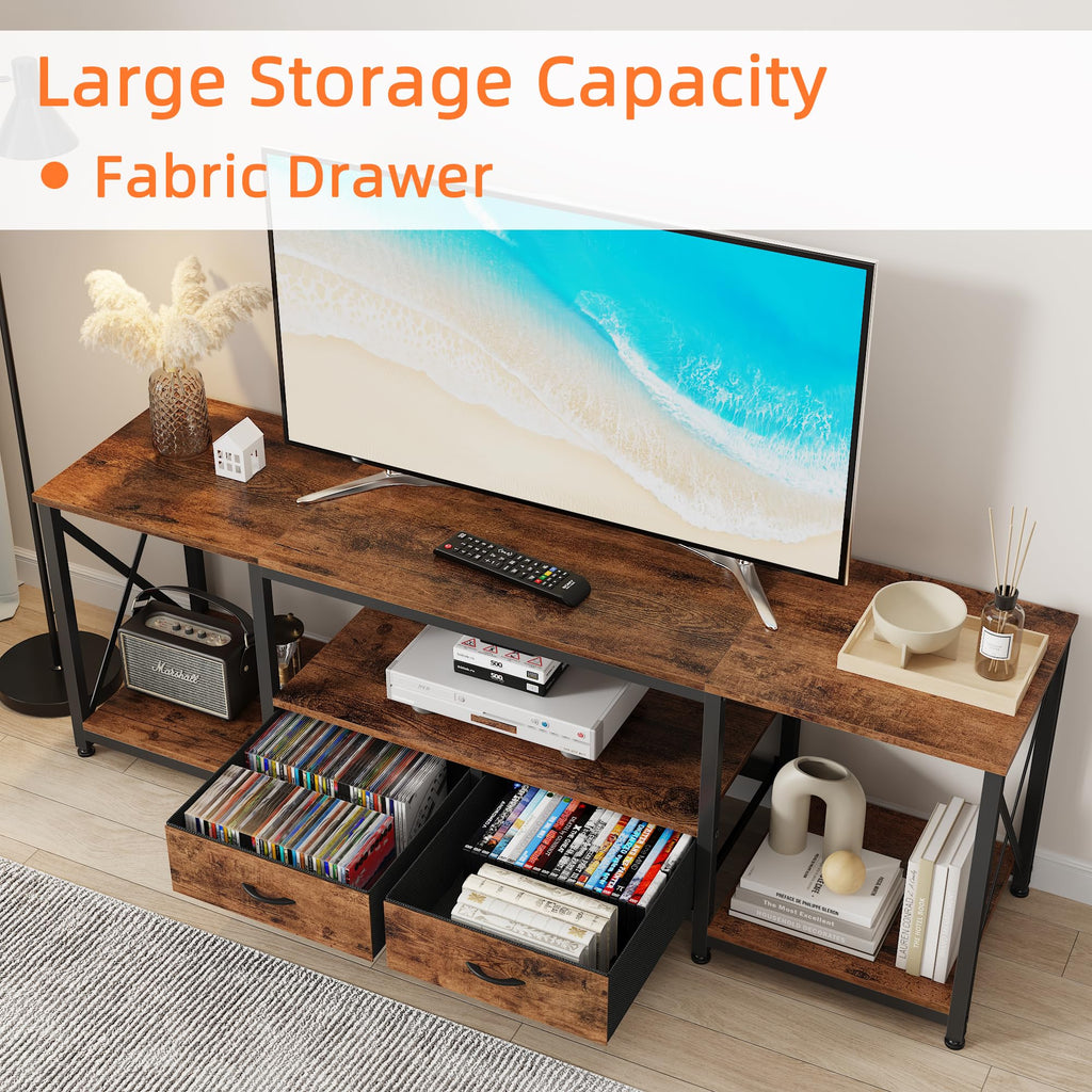 TV Stand with Fabric Drawers for 65 70 75 Inches TV - Entertainment Center and Industrial TV Console Table with Open