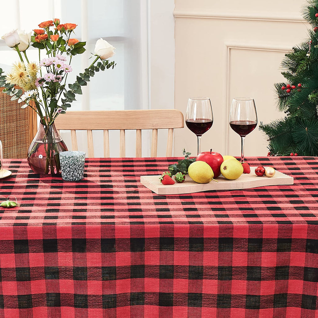 Red Black Buffalo Plaid Christmas Tablecloth 55"x102"