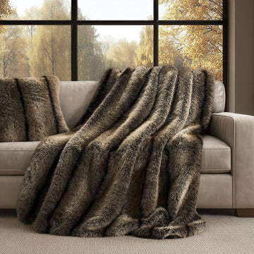 HOME Luxury Faux Fur Throw Blanket, 50"x60", Ombré Sable Brown