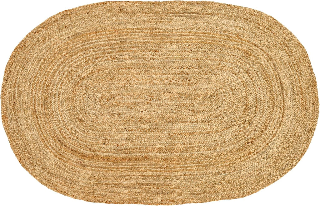 Hand Woven Jute Area Rug - 5' x 8' Feet - Rustic Beige Reversible Oval Rugs - Vintage Natural Braided Entry Floor