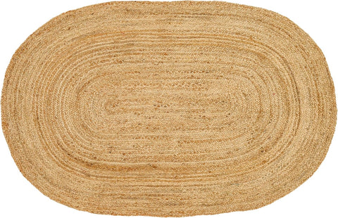 Hand Woven Jute Area Rug - 2’x3’ Feet - Rustic Beige Reversible Oval Rugs