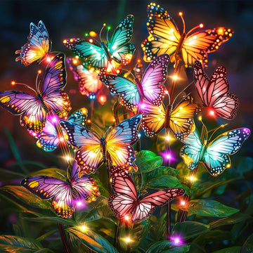 Solar Lights Outdoor Garden Decor: 4 Pack Colorful LEDs Butterfly Lights