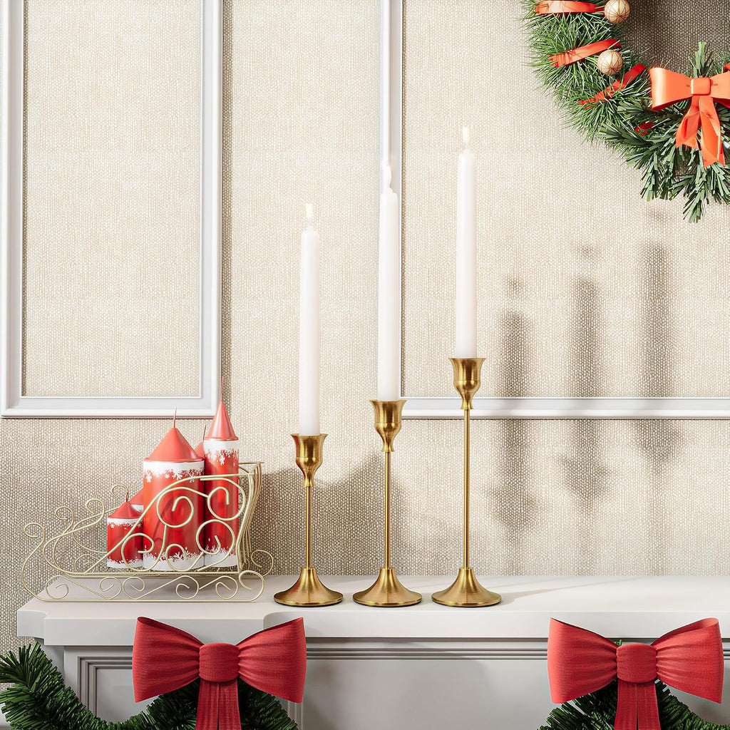 Set of 6 Brass Gold Candle Holders for Taper, Vintage Candlestick Holder Decorative Metal Candle Sticks Home Decor