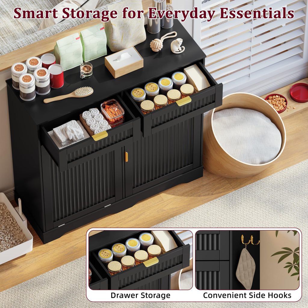 Storage Cabinet with 13 Gallon Tilt Out Trash Can Cabinet, Buffet Cabinet