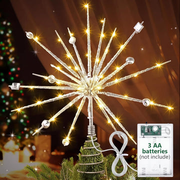 Christmas Tree Topper, with Crystal, Battery Operated, Silver