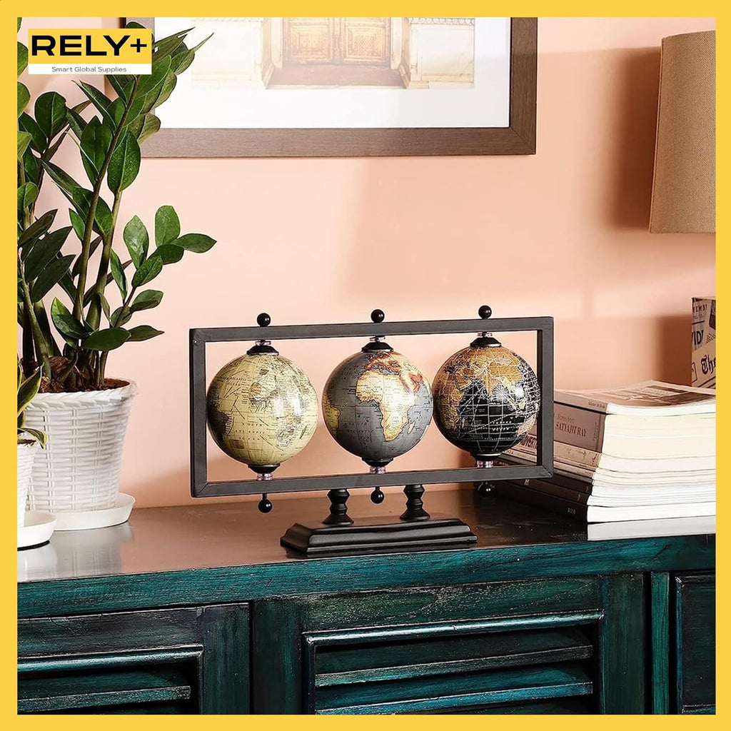 4'' Earth Globe for Desk Elegant Office Decor World Globe Sturdy Metal Stand (NOT PLASTIC!) - Rotating - Set of 3