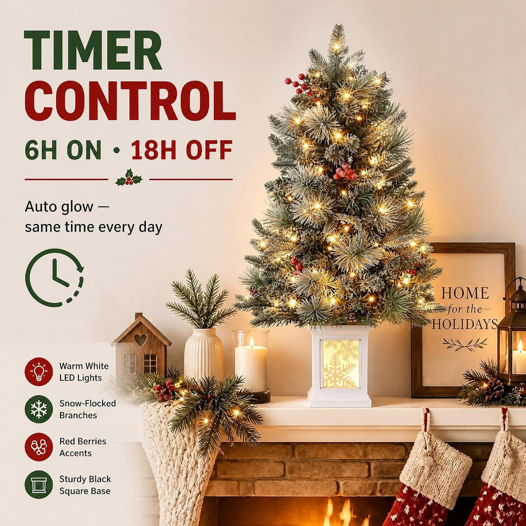 3FT Plug-in Artificial Christmas Tree with 78 Light & Snowflake Base, 1 Pcs